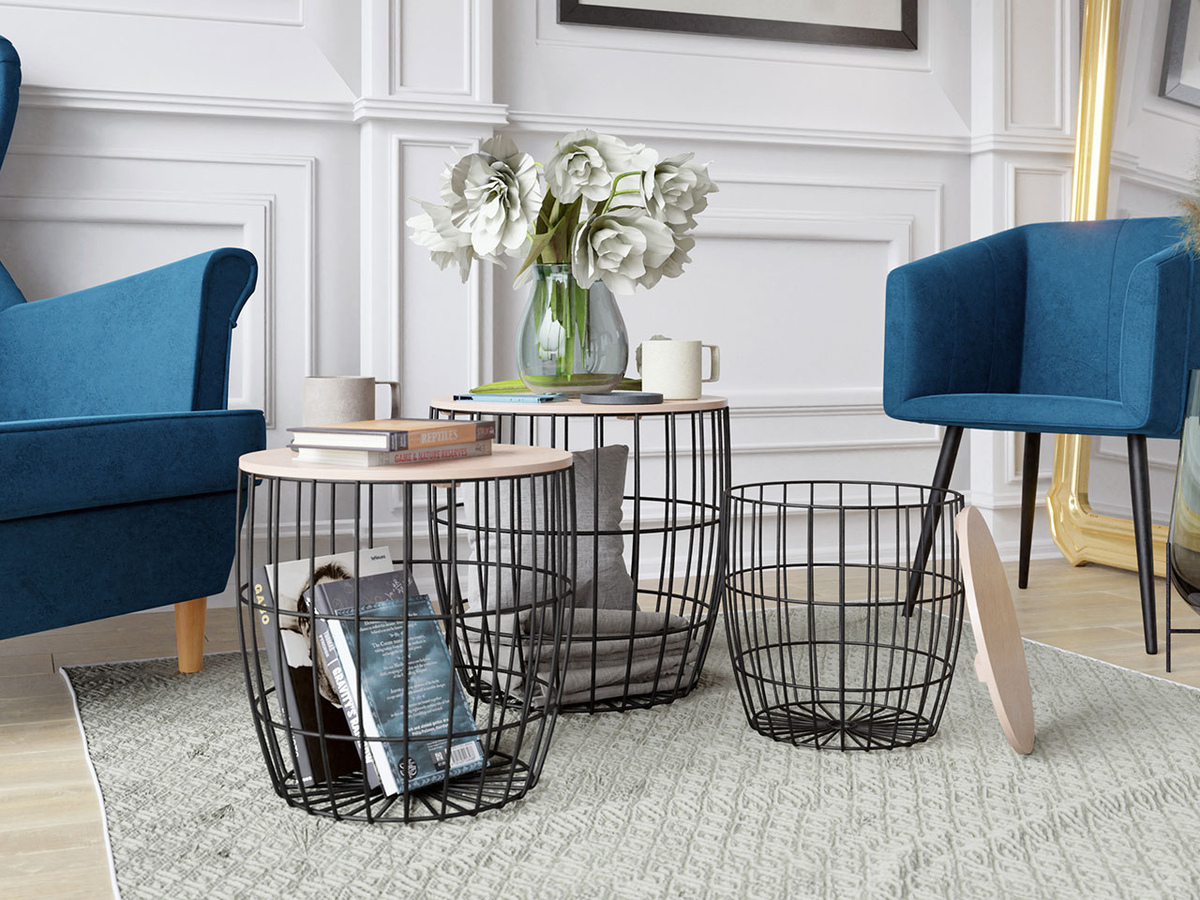 Sivupöytäsetti Aedifis (Musta + Vaalea puu)