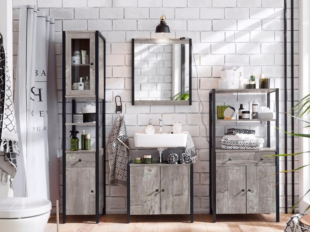 Kylpyhuonesetti Larnovo 117 (Harmaa tammi + Musta)