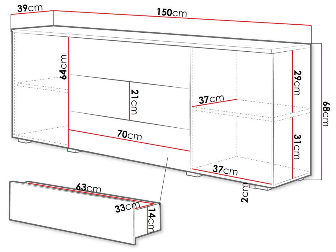 Lipasto Sarasota 129 (Wotan tammi + Kiiltävä valkoinen)