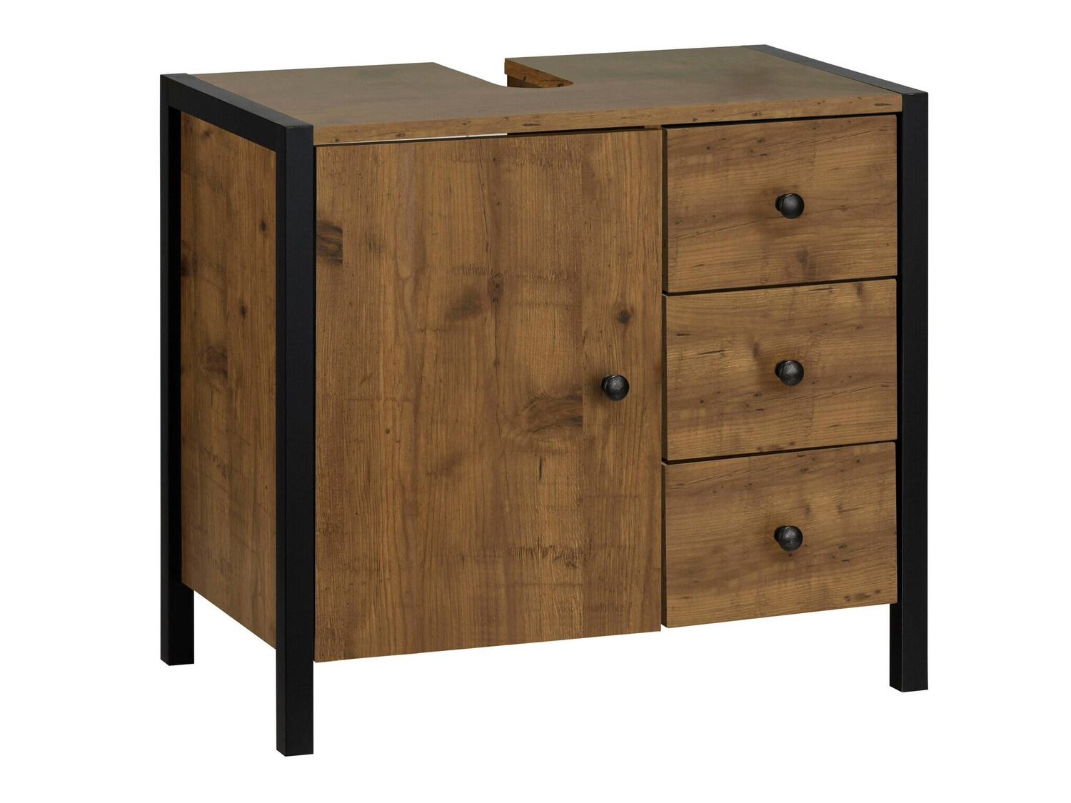 Pystymallinen kylpyhuoneen allaskaappi Larnovo 105 (Tumma tammi + Musta)