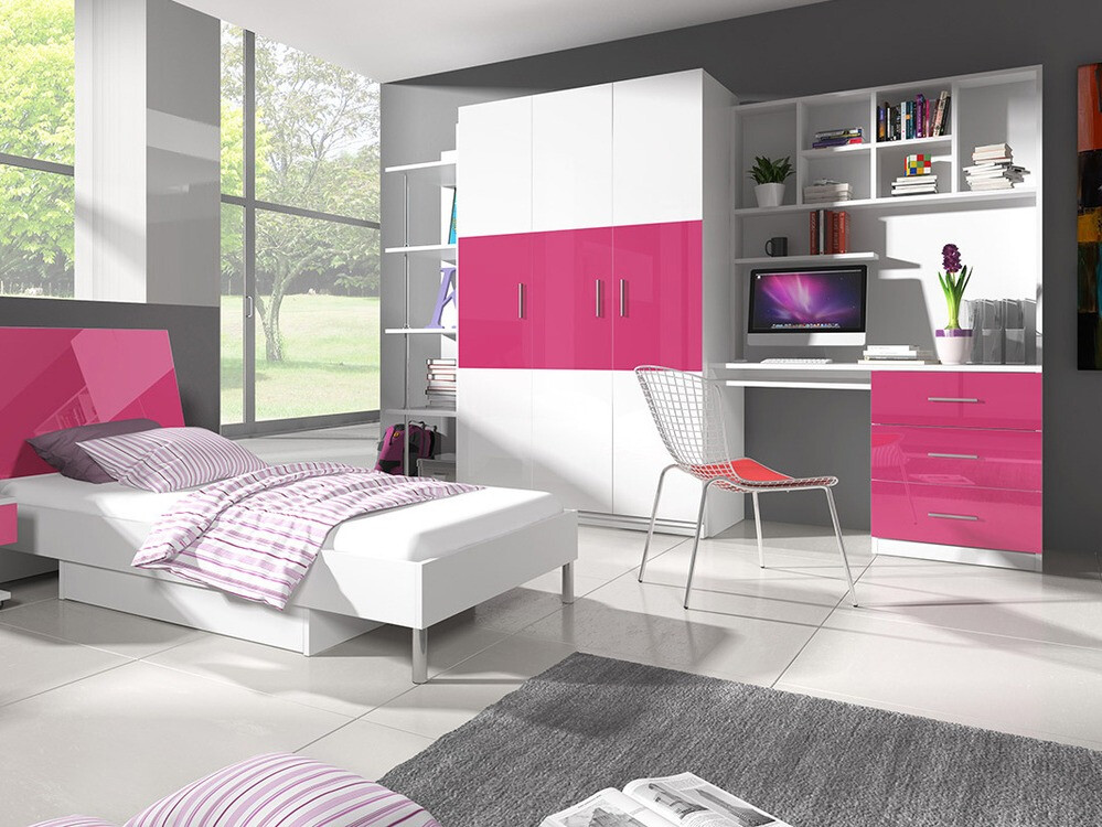 Työpöytä Campus (Valkoinen + Kiiltävä valkoinen + Kiiltävä pinkki)
