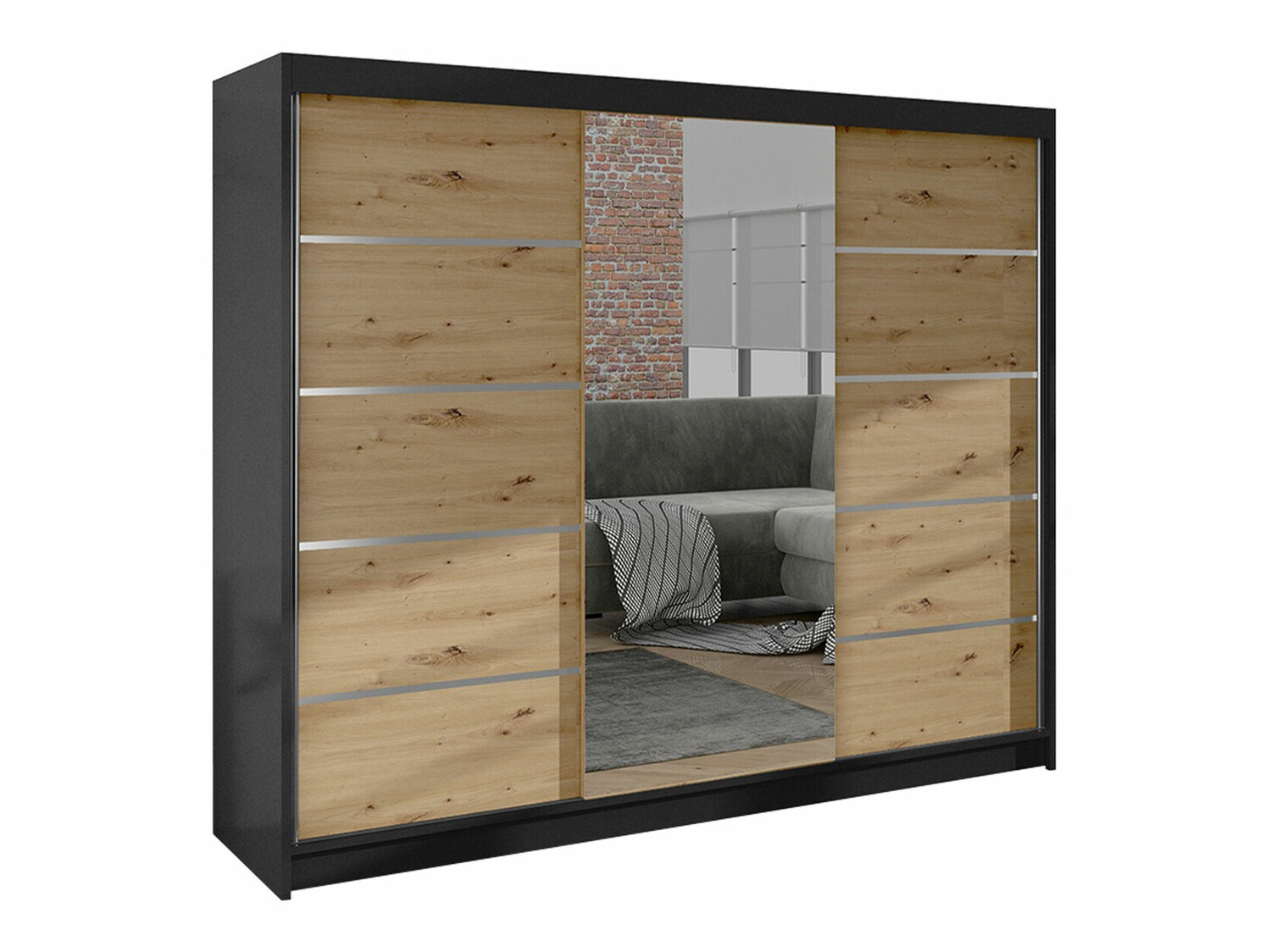 Vaatekaappi Closico Durion IV (Musta + Artisaanitammi)