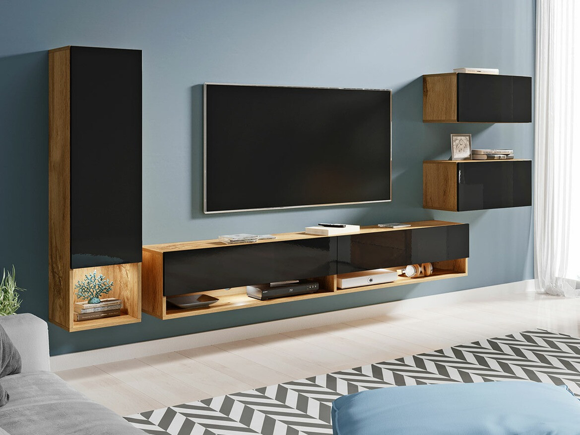 Olohuonesetti Sarasota 124 (Wotan tammi + Kiiltävä musta)