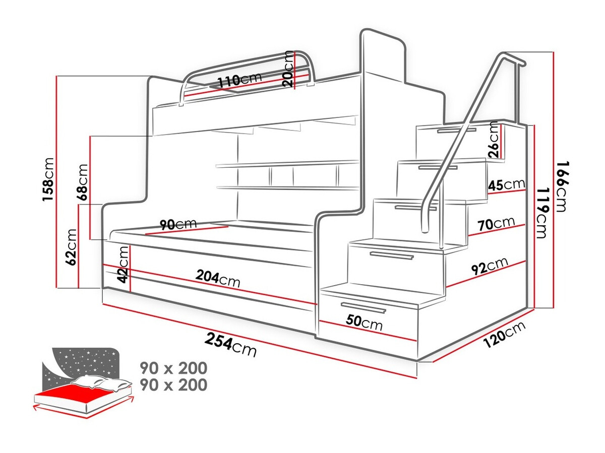 Kerrossänky Campus (Valkoinen + Kiiltävä valkoinen + Kiiltävä harmaa)
