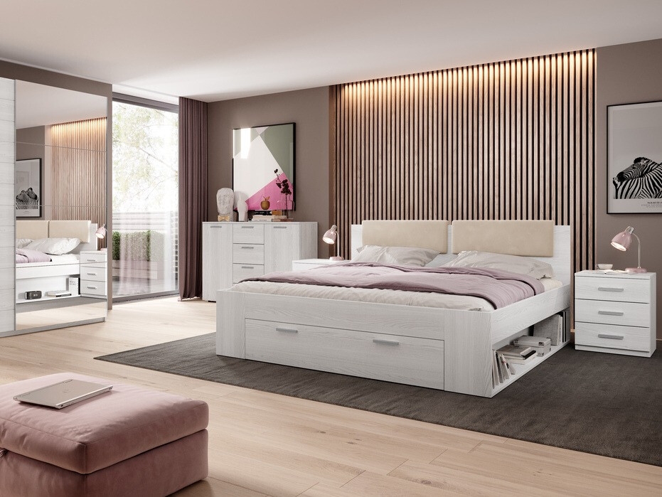 Sänky Levruvu 106 (Valkaistu tuhka + Beige)