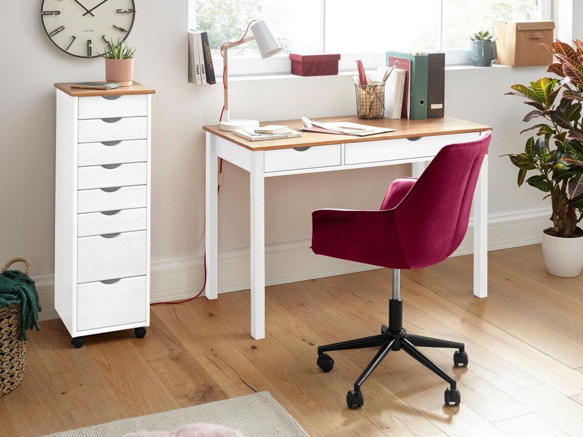 Työpöytä Denton 133 (Valkoinen + Vaalea puu)