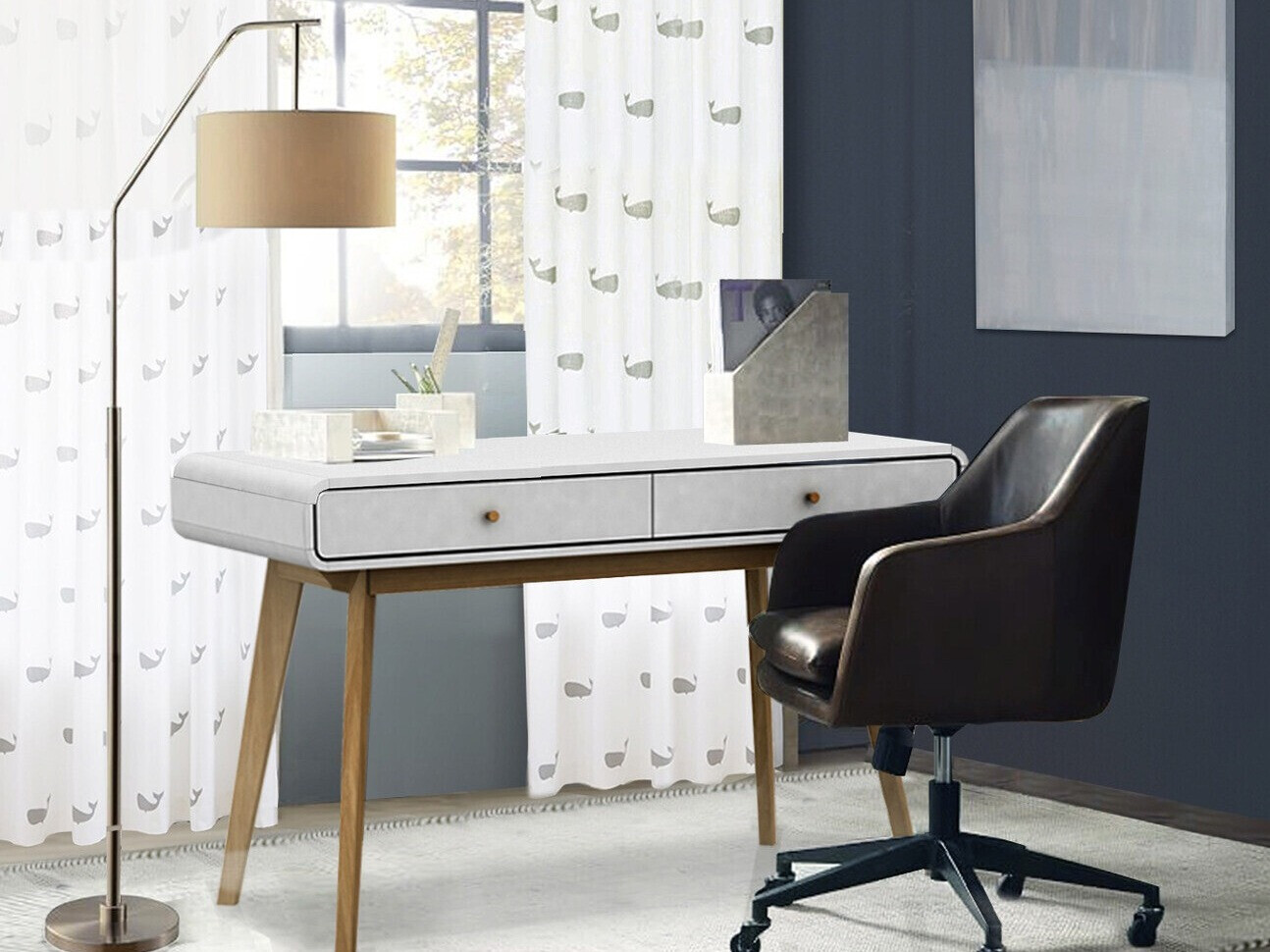 Työpöytä Elbtena 108 (Valkoinen + Tammi)