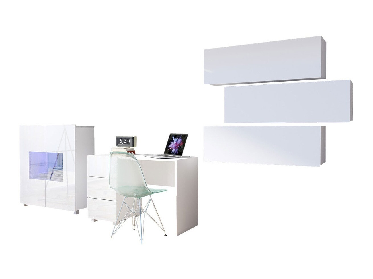 Huonekalusetti Tivdalu 136 (Valkoinen + Kiiltävä valkoinen)