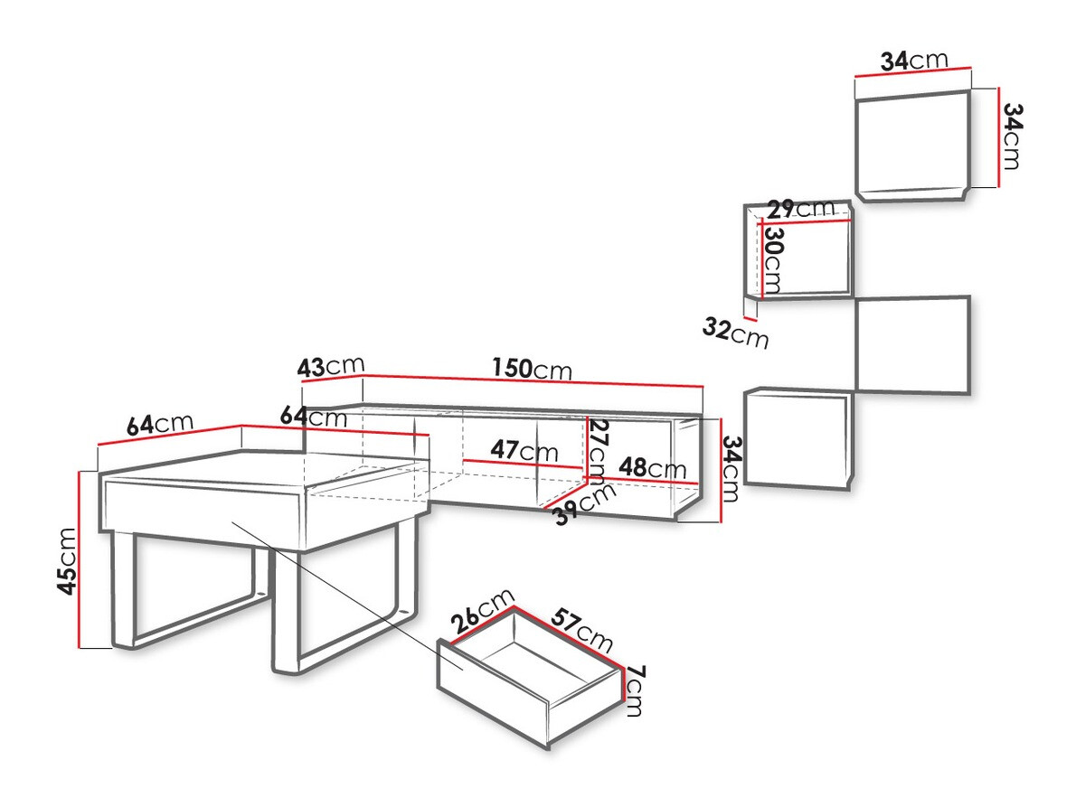 Olohuonesetti Tivdalu 139 (Musta + Kiiltävä musta)