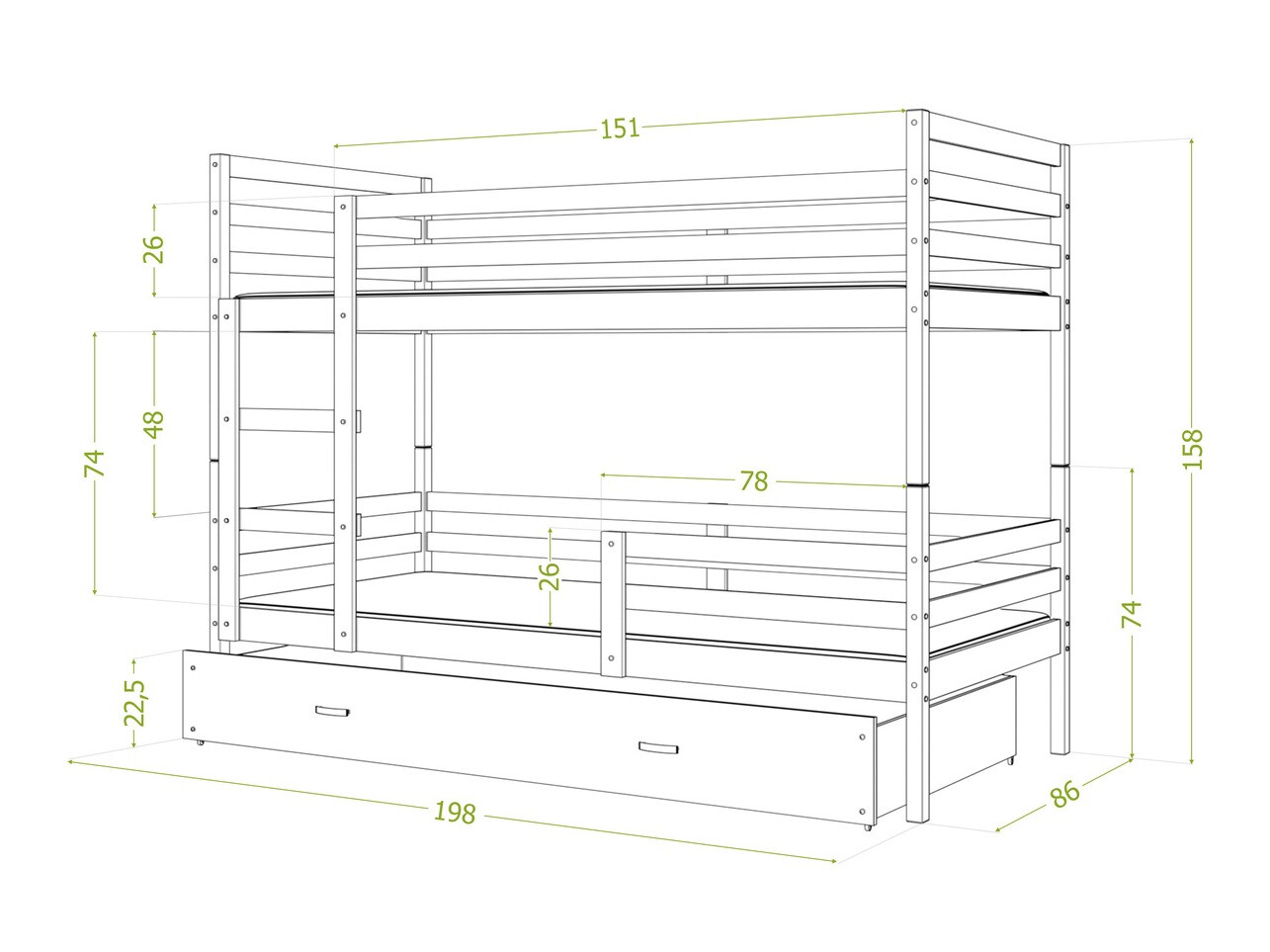Kerrossänky Aurora 108 (Valkoinen)