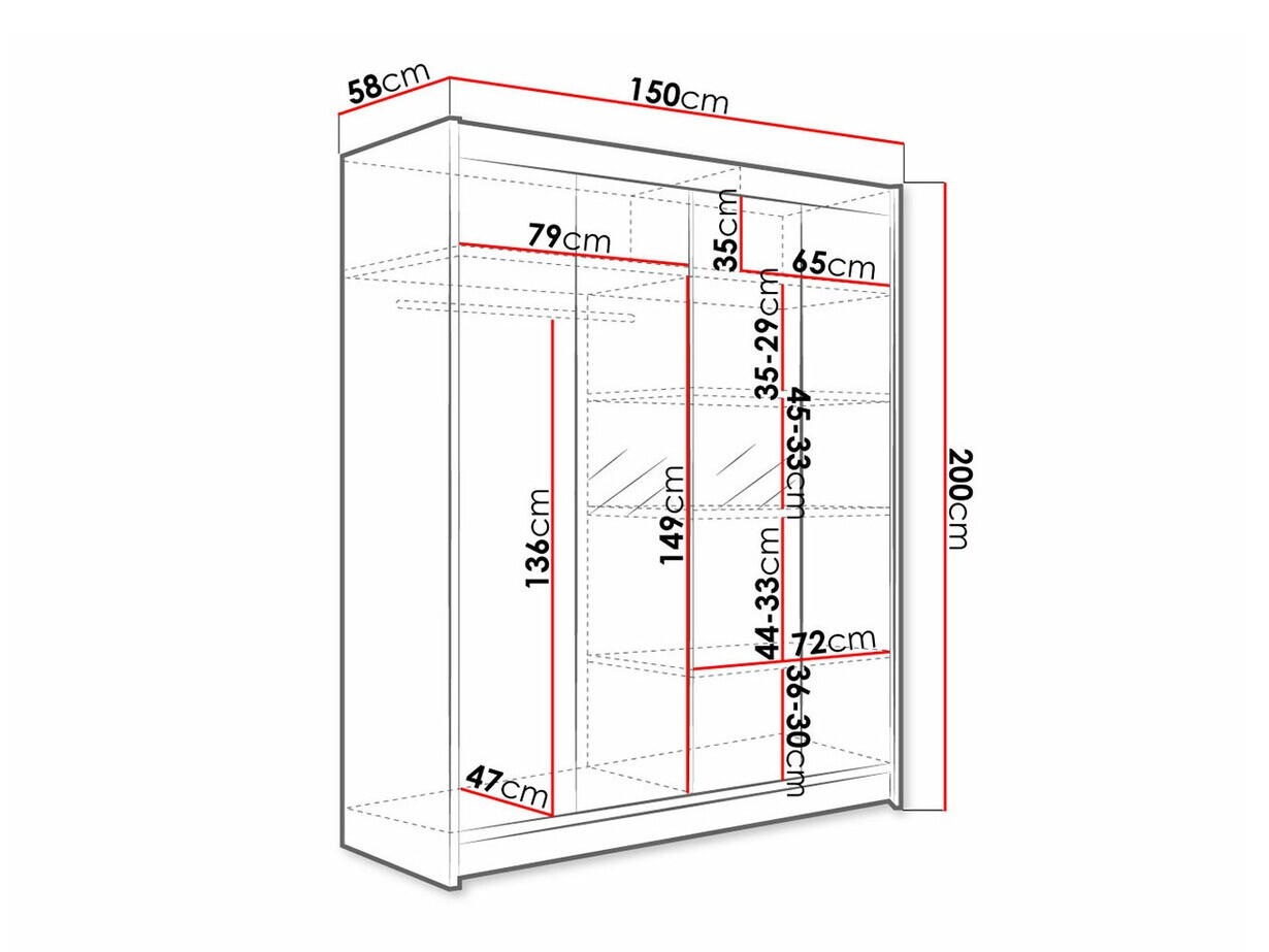 Vaatekaappi Closico Vastor II (Musta + Artisaanitammi)