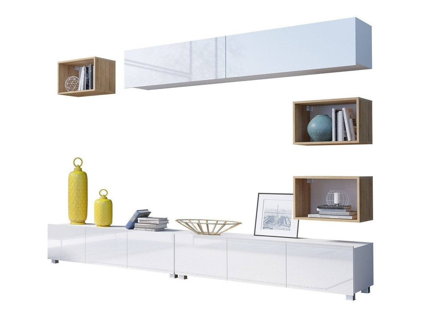 Olohuonesetti Remus XXXI (Valkoinen + Kiiltävä valkoinen + Kultainen tammi)