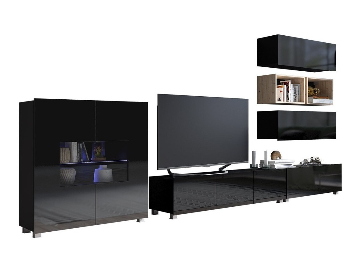 Olohuonesetti Tivdalu 148 (Musta + Kiiltävä musta + Artisaanitammi)