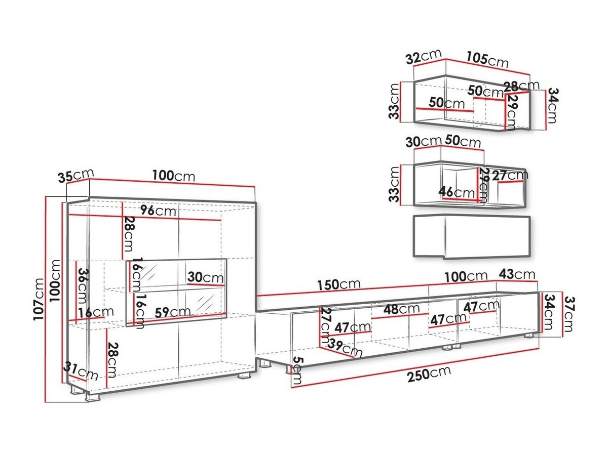 Olohuonesetti Tivdalu 148 (Musta + Kiiltävä musta + Artisaanitammi)