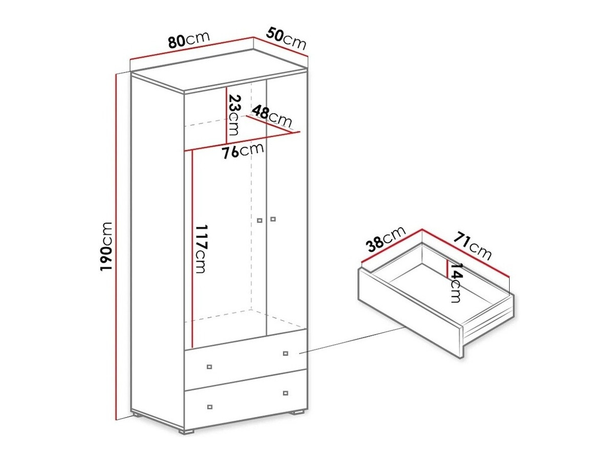 Vaatekaappi Omaha J102 (Valkoinen + Betoni)