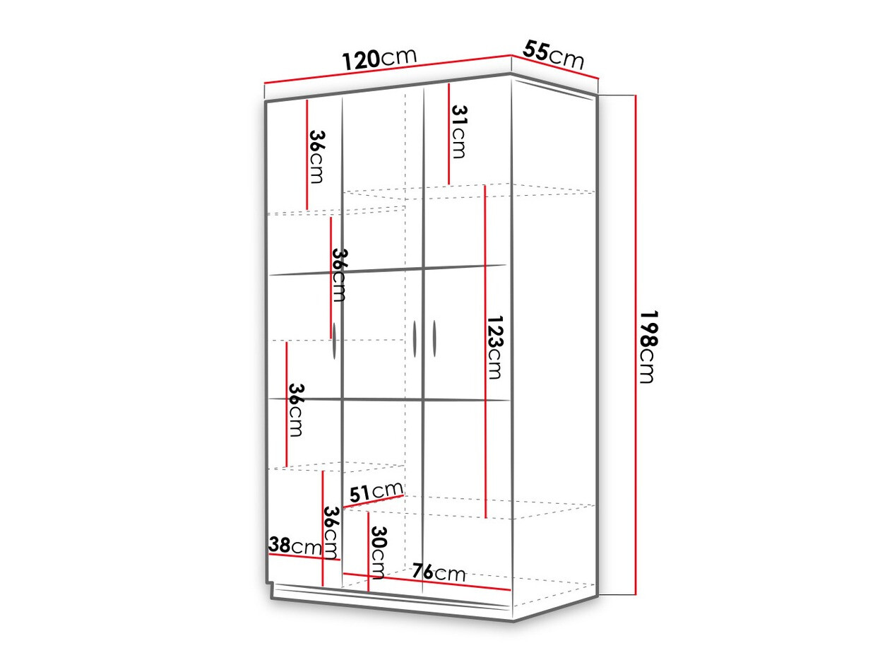 Vaatekaappi Campus I (Valkoinen + Kiiltävä valkoinen)