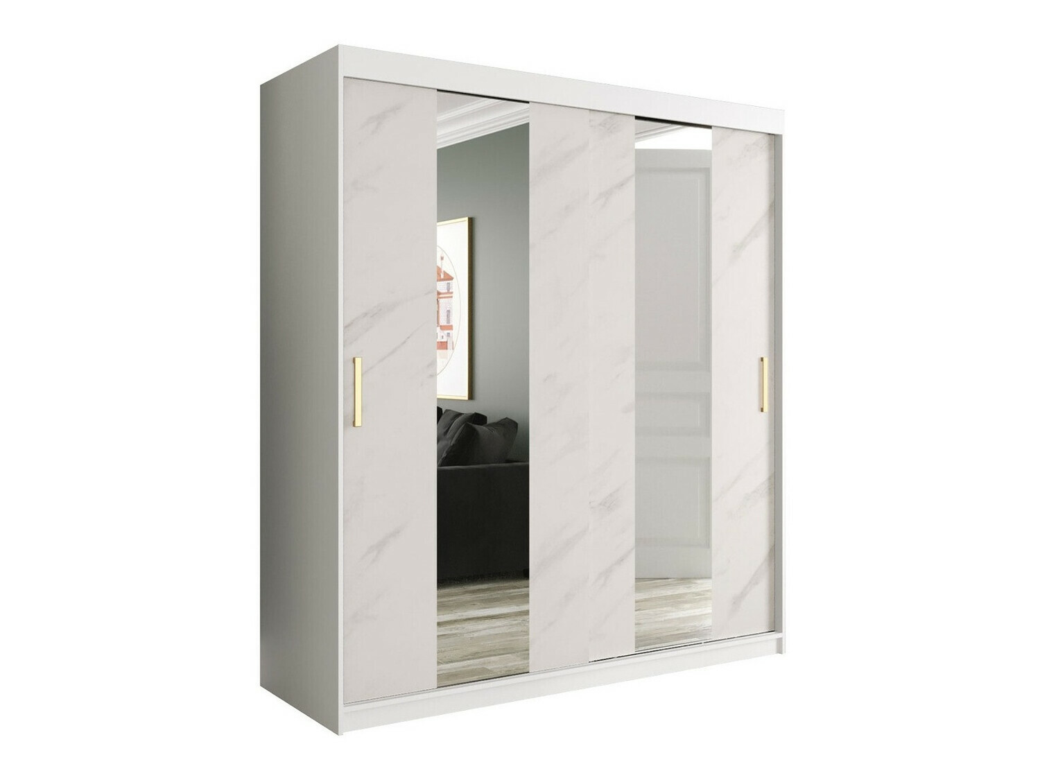 Vaatekaappi Hartford 243 (Matta valkoinen + Valkoinen marmori)