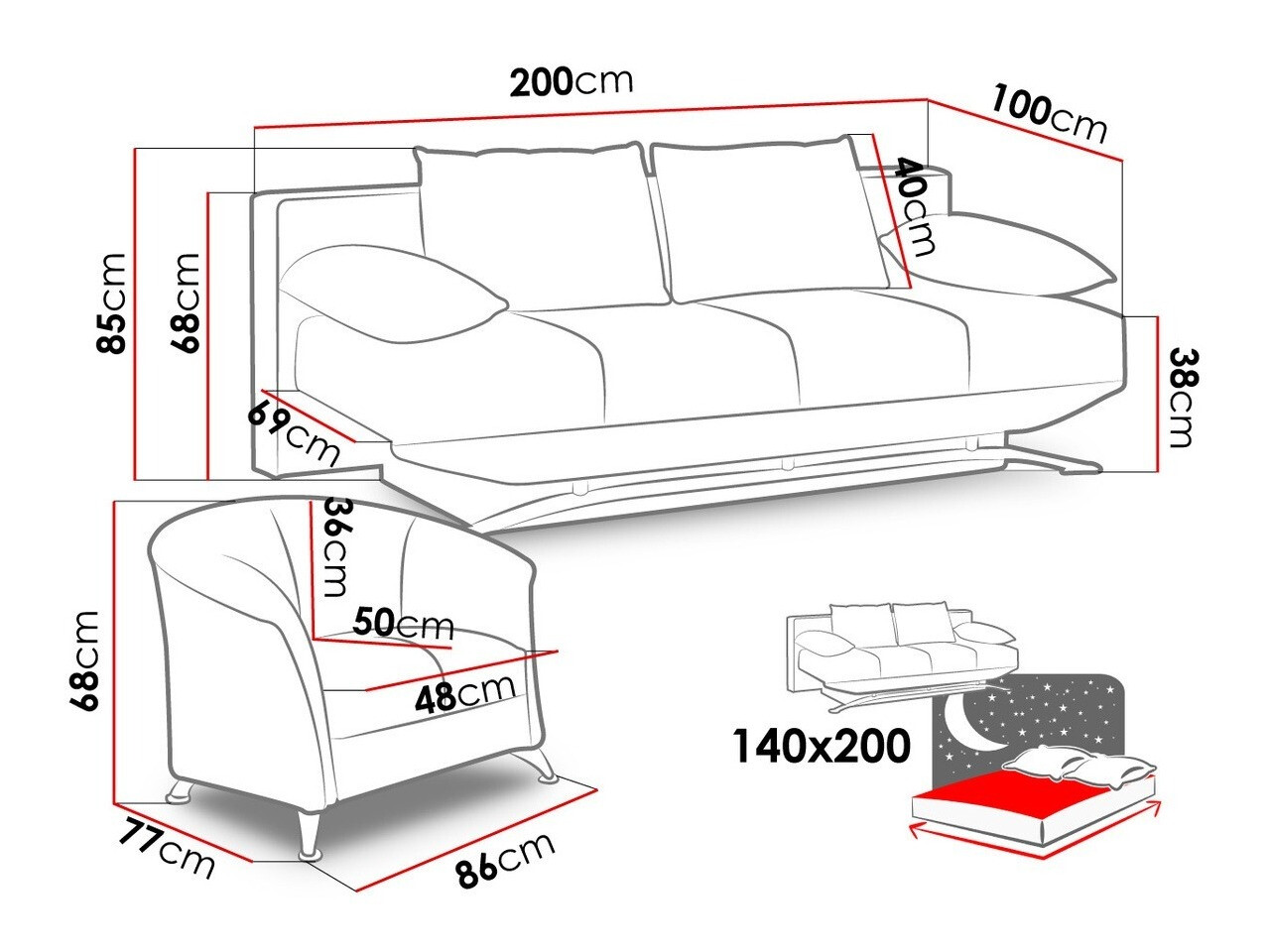 Verhoiltu huonekalusetti Velum (Soft 020)