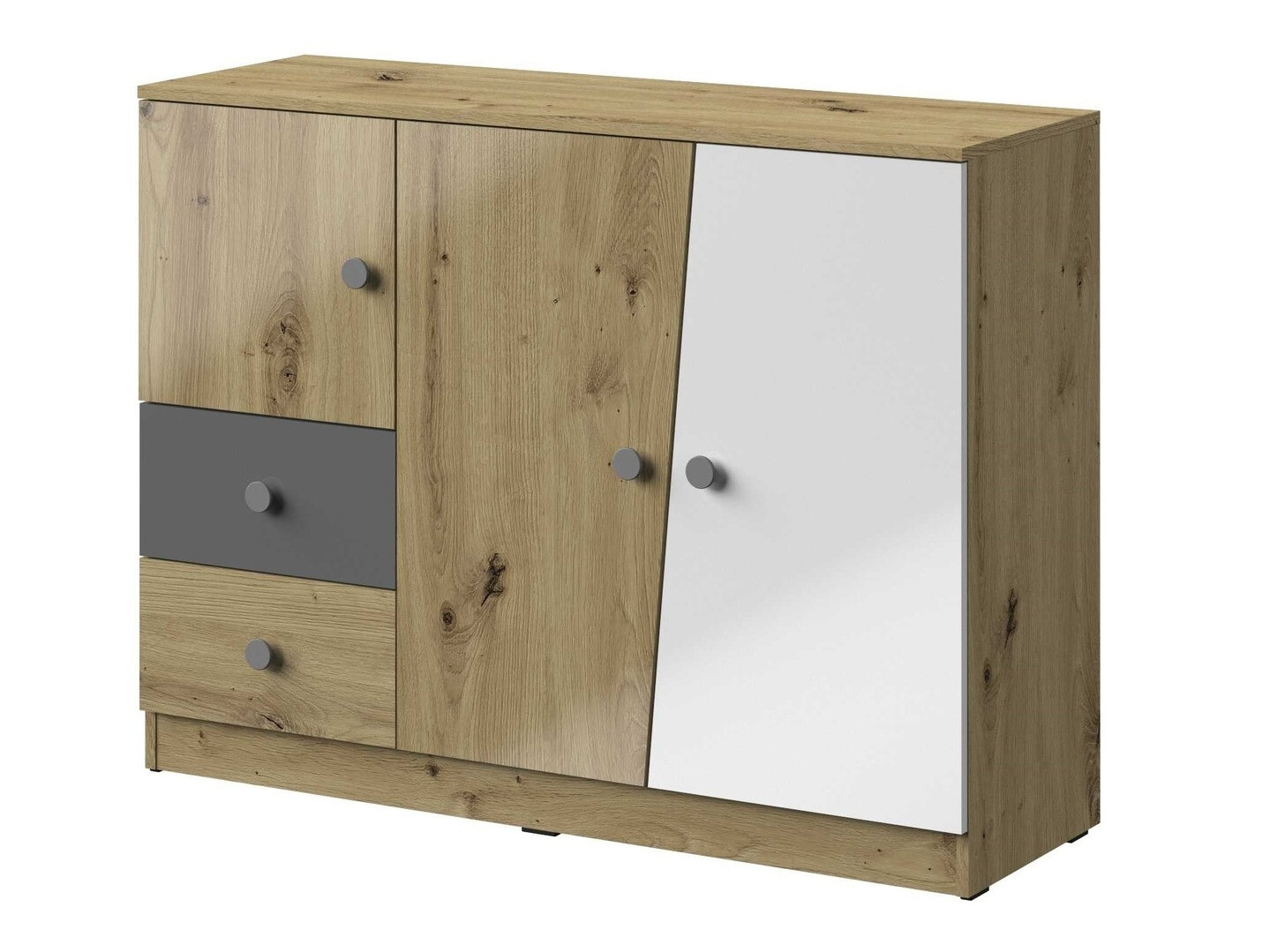 Lipasto Mirelbu 106 (Artisaanitammi + Kiiltävä valkoinen + Kiiltävä harmaa)