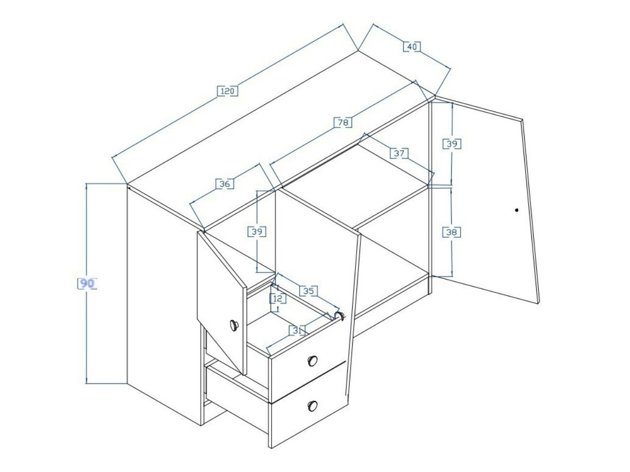 Lipasto Mirelbu 106 (Artisaanitammi + Kiiltävä valkoinen + Kiiltävä harmaa)