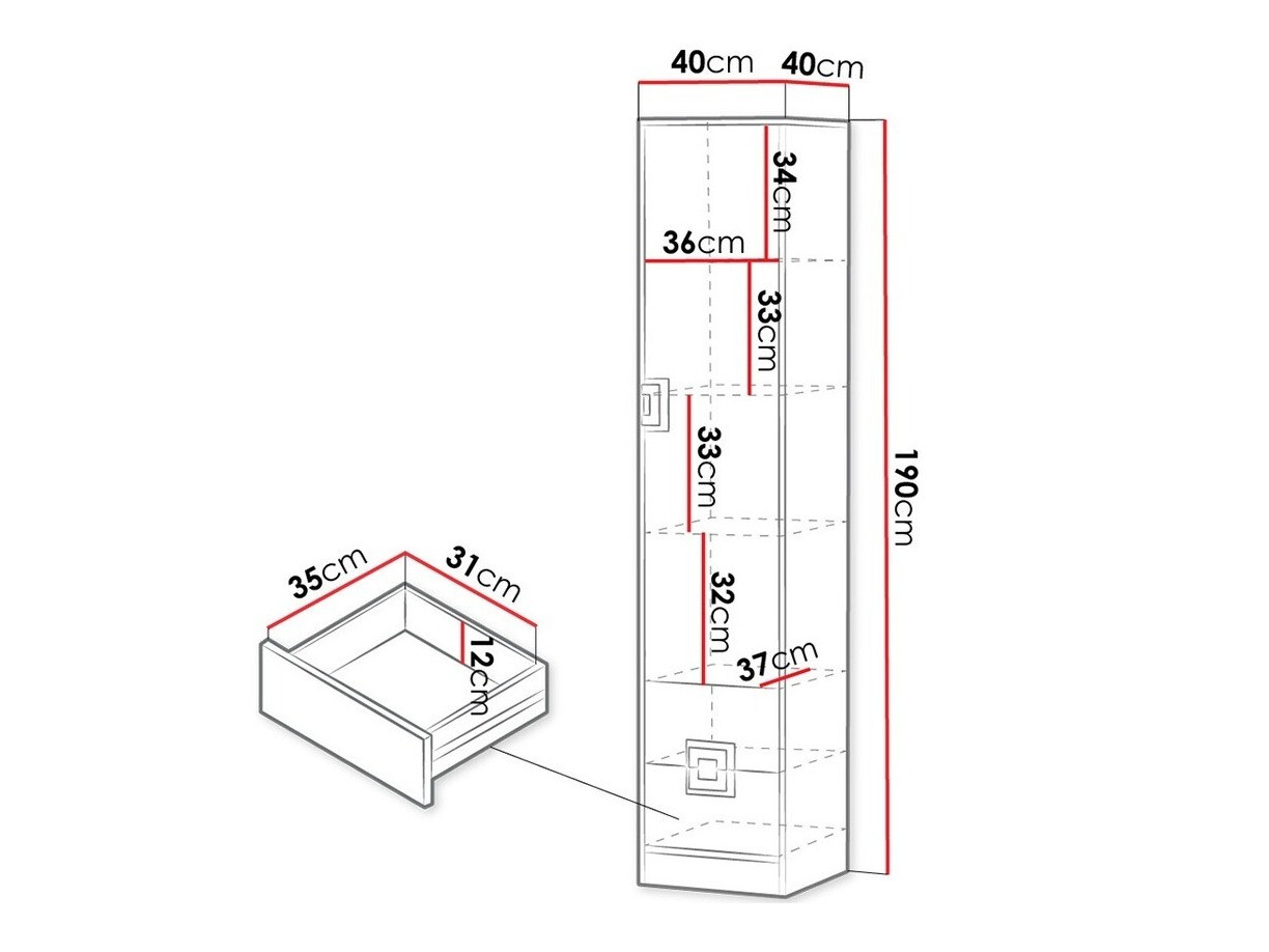 Hylly Tolfere 104 (Vaalea tammi + Valkoinen + Turkoosi)