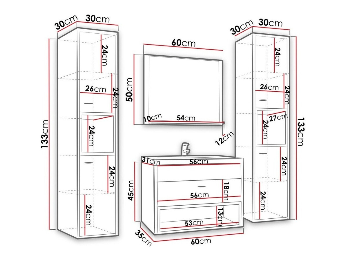 Kylpyhuonesetti Velum II (Valkoinen + Artisaanitammi)