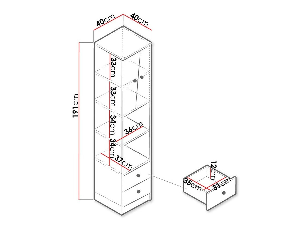 Hylly Almira 104 (Artisaanitammi + Valkoinen + Harmaa)