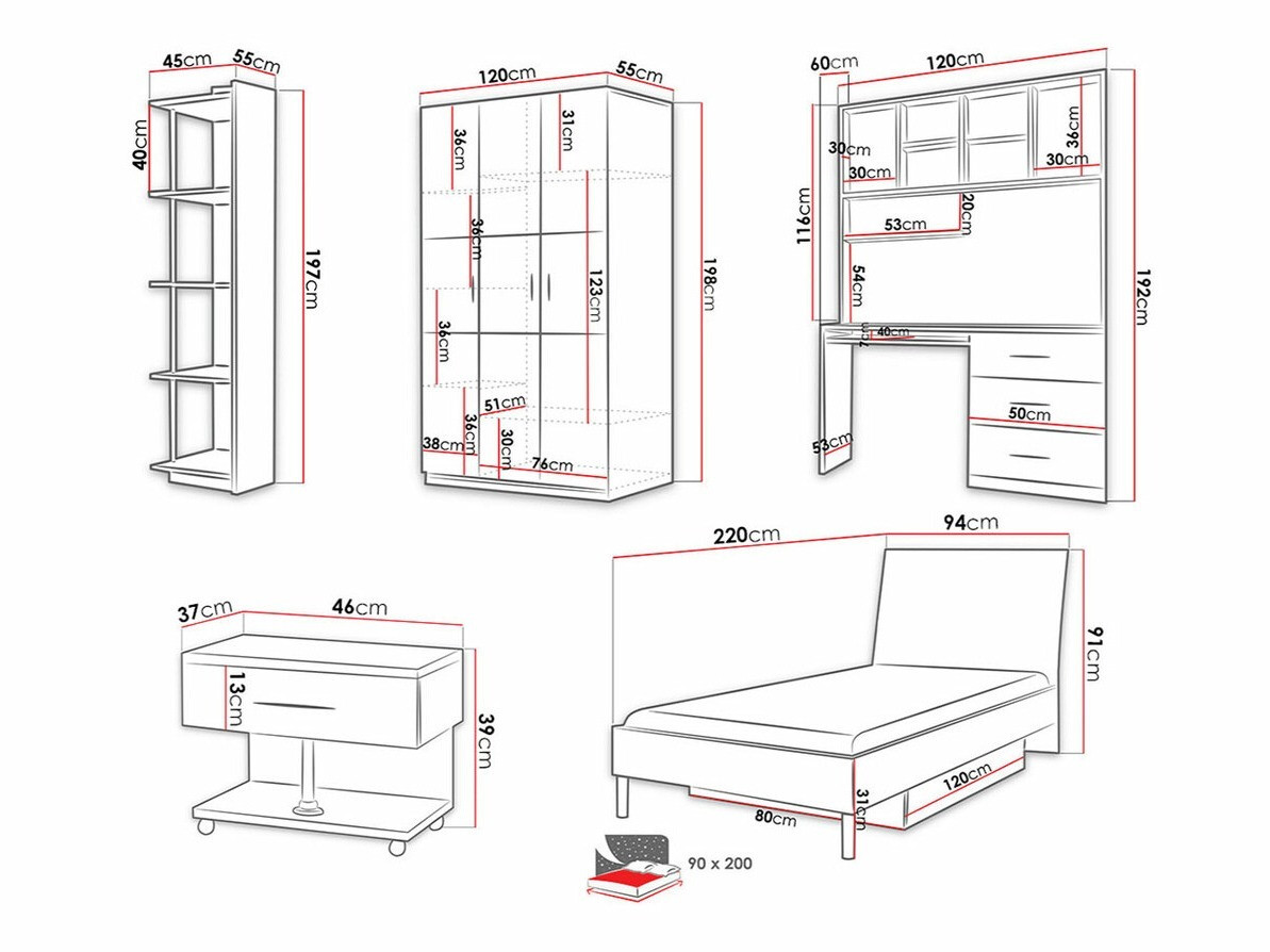 Lastenhuonesetti Campus (Kiiltävä valkoinen + Kiiltävä pinkki)