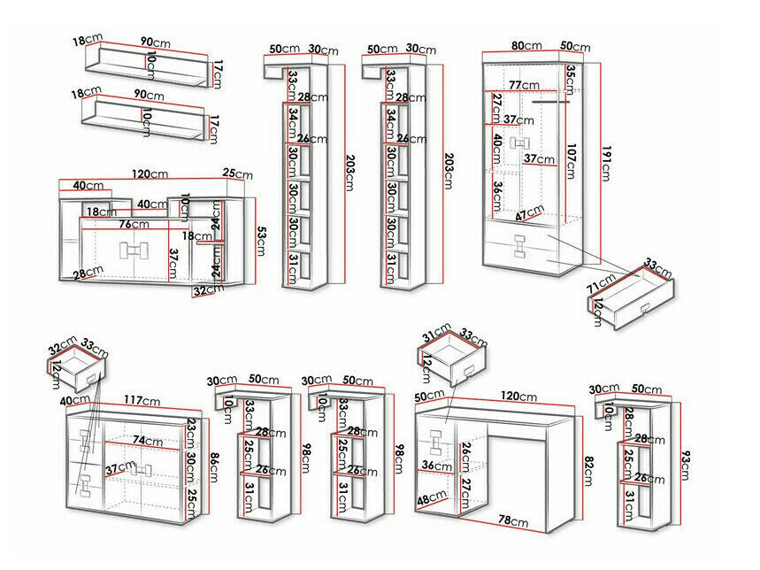 Huonekalusetti Florevi 105 (Matta valkoinen + Artisaanitammi)