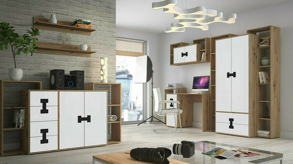 Huonekalusetti Florevi 105 (Matta valkoinen + Artisaanitammi)