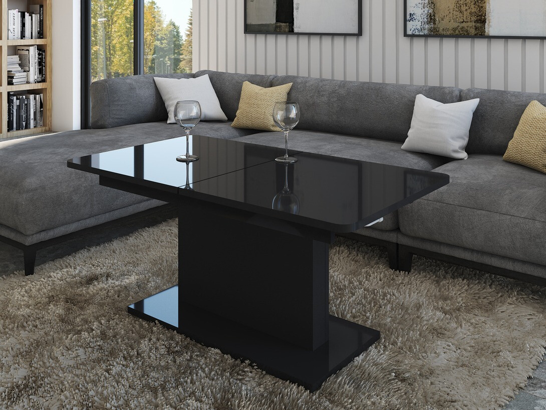 Muunnettava sohvapöytä Ogden 158 (Kiiltävä musta + Musta)