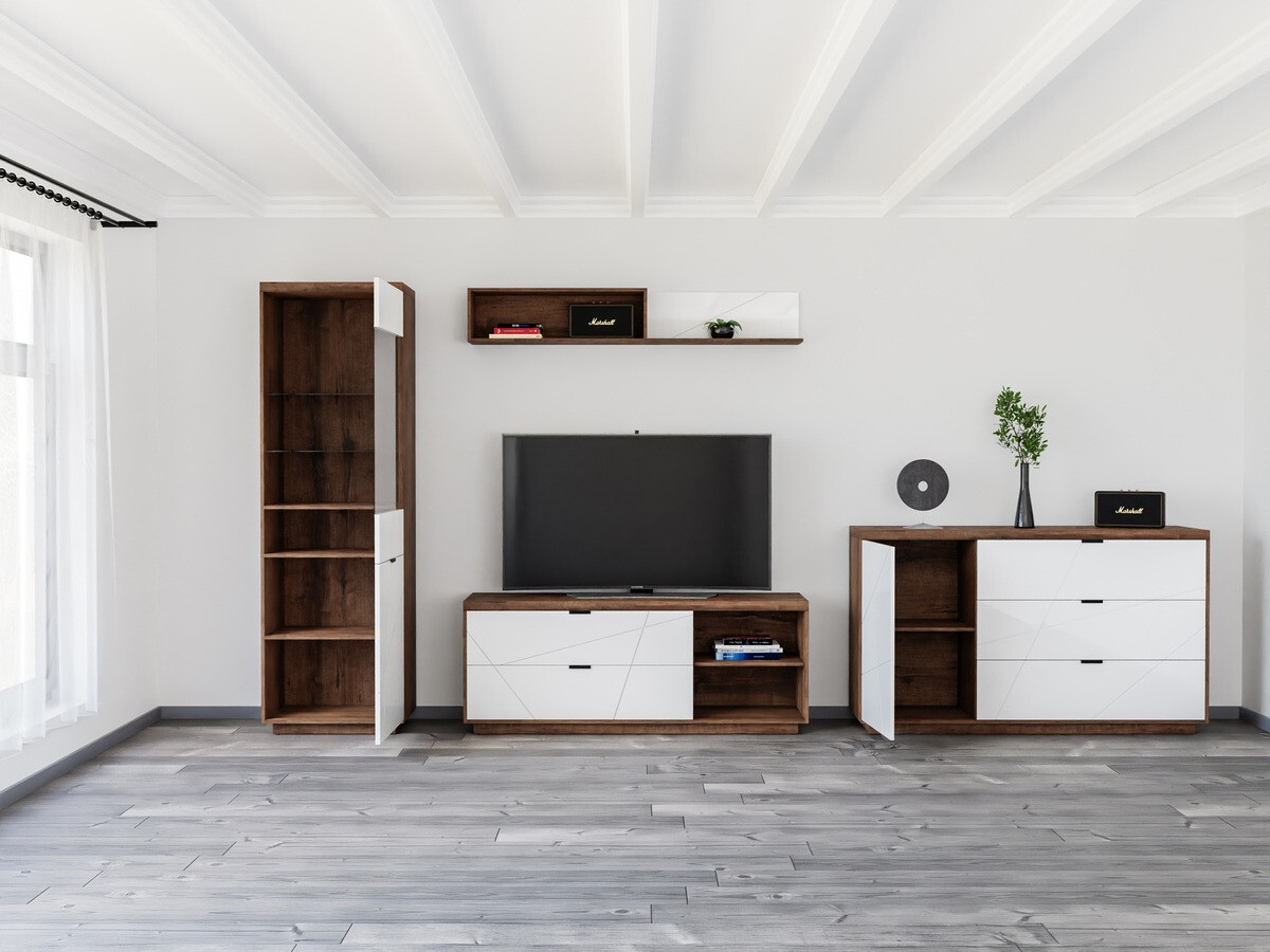 Olohuonesetti Fivale 114 (Tumma Delano-tammi + Kiiltävä valkoinen)