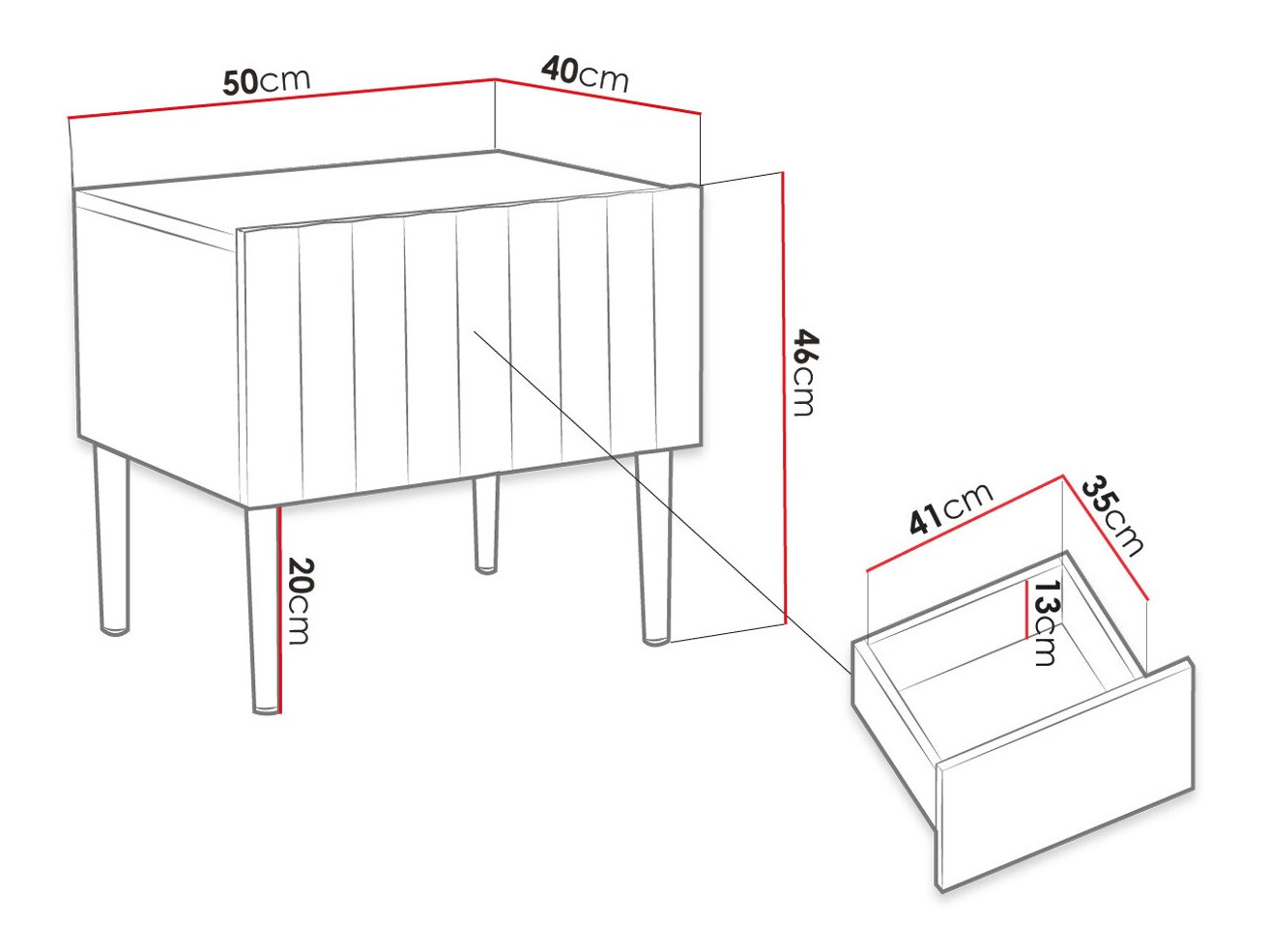 Yöpöytä Amplexal (Kiiltävä musta + Musta)