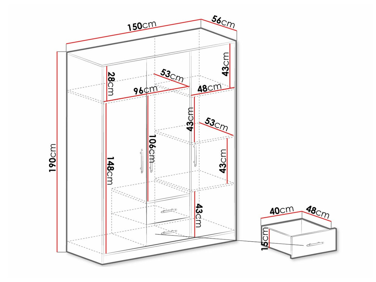 Vaatekaappi Cavmero 102 (Sonoma-tammi + Valkoinen)