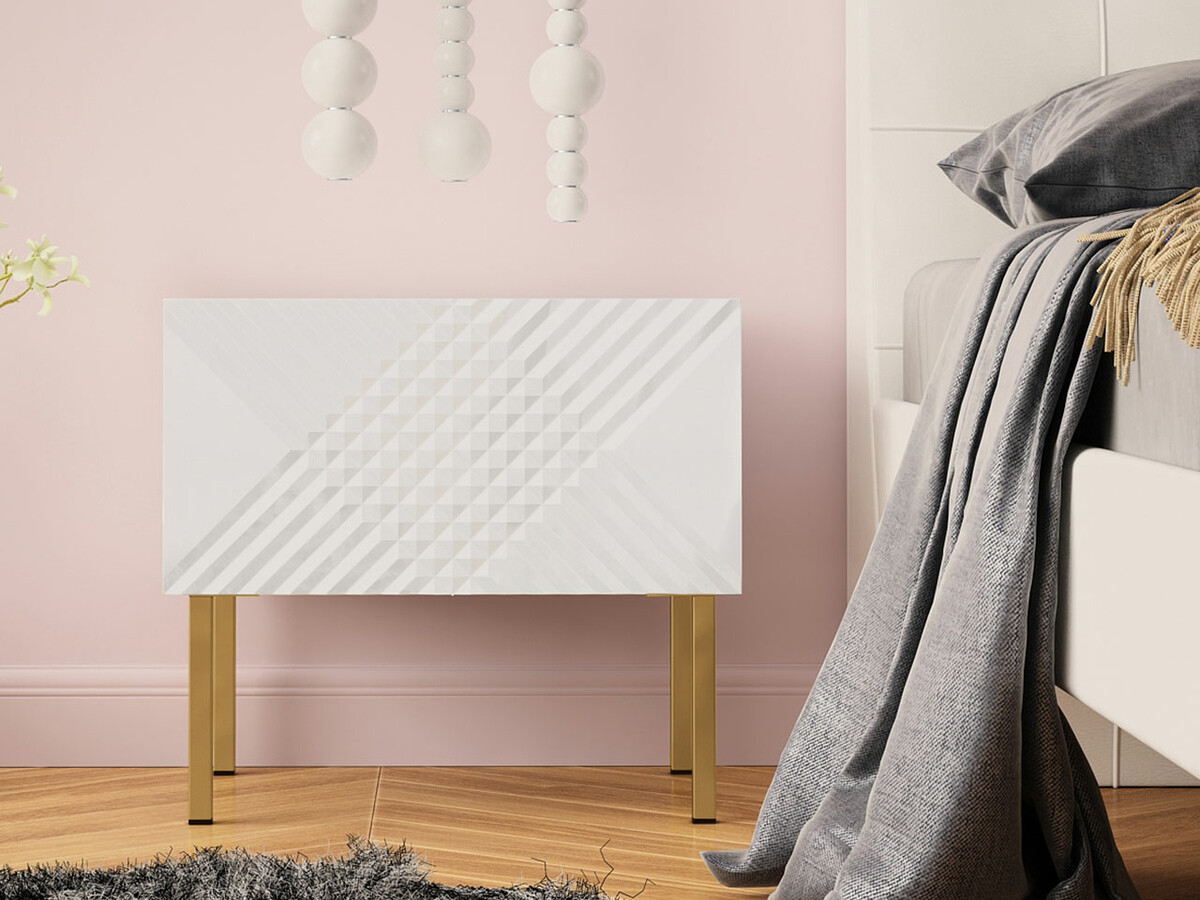 Yöpöytä Natar (Valkoinen + Kiiltävä valkoinen)