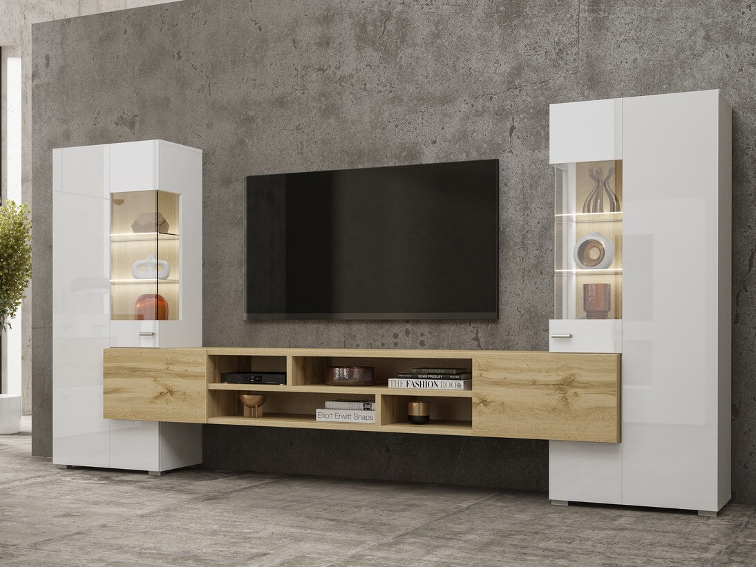 Olohuonesetti Mondalo 101 (Wotan tammi + Kiiltävä valkoinen)