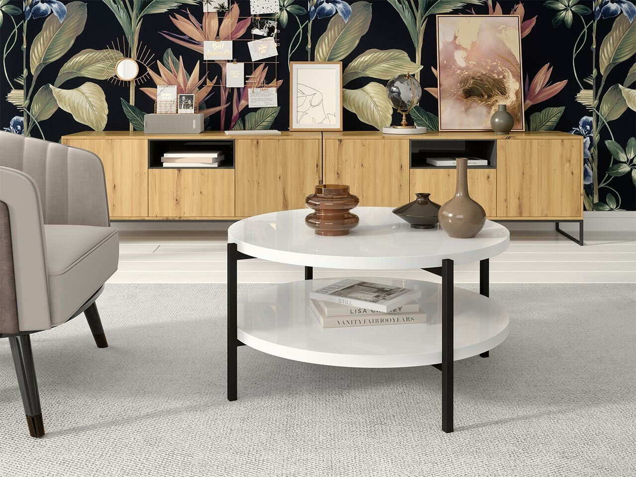 Sohvapöytä Providence 177 (Kiiltävä valkoinen + Musta)