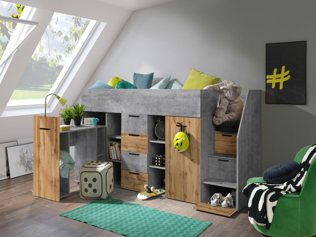 Parvisänky Hartford 364 (Betoni + Wotan tammi)