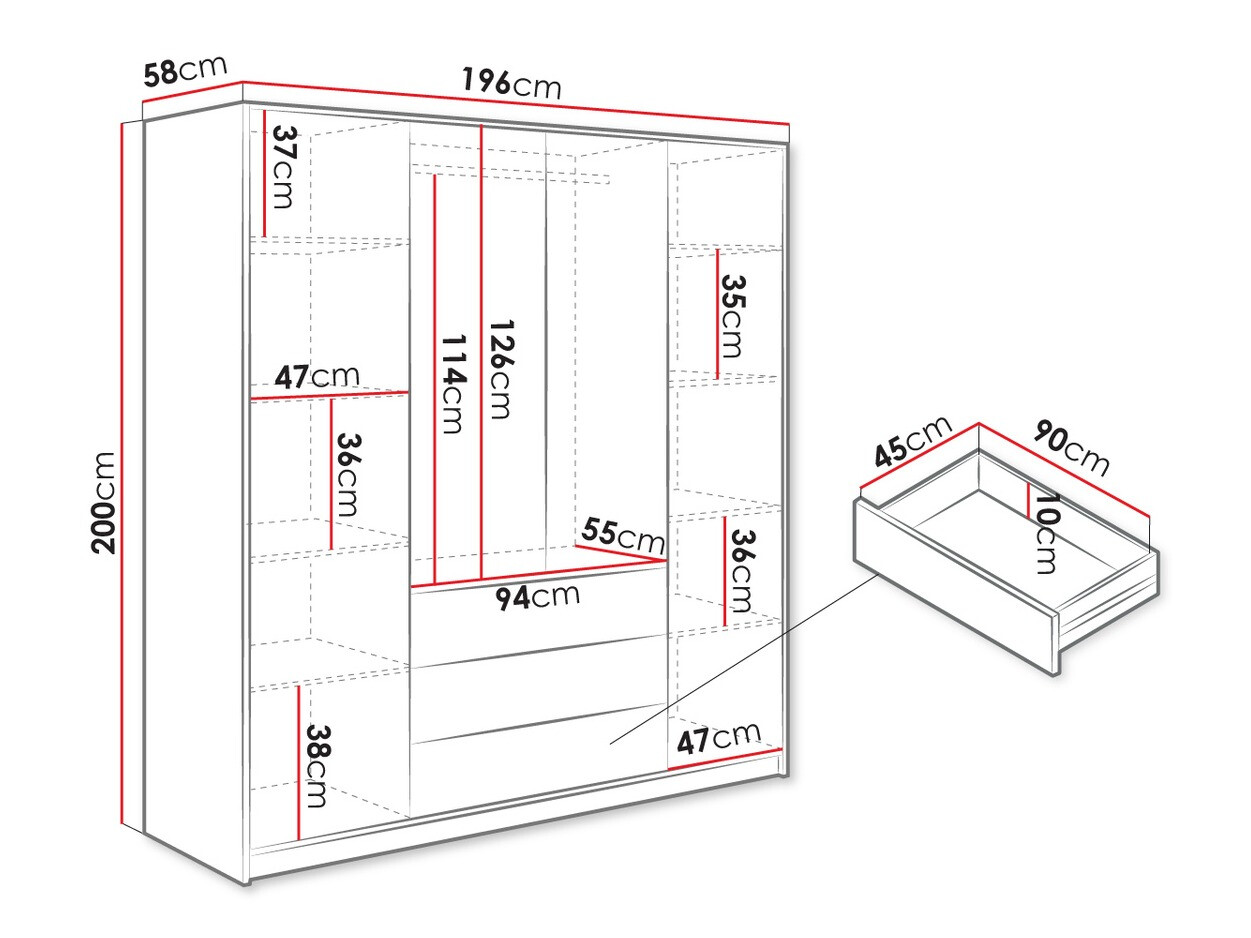 Vaatekaappi Enolevo 114 (Valkoinen)