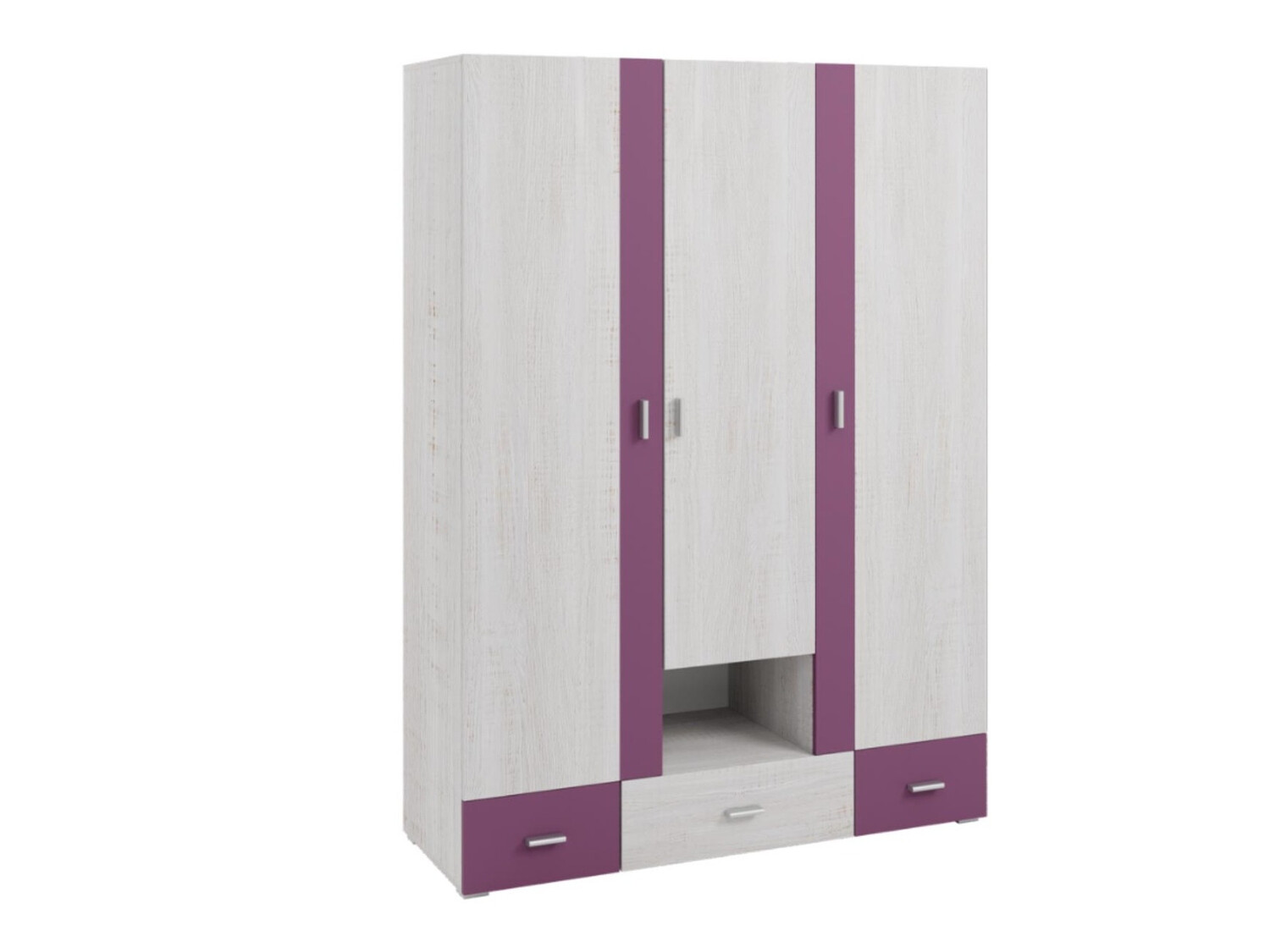 Vaatekaappi Omaha D123 (Valkaistu mänty + Violetti)