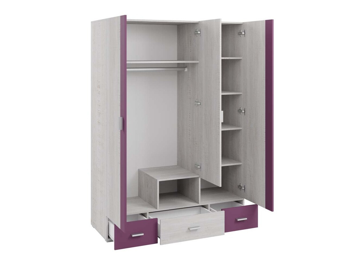 Vaatekaappi Omaha D123 (Valkaistu mänty + Violetti)