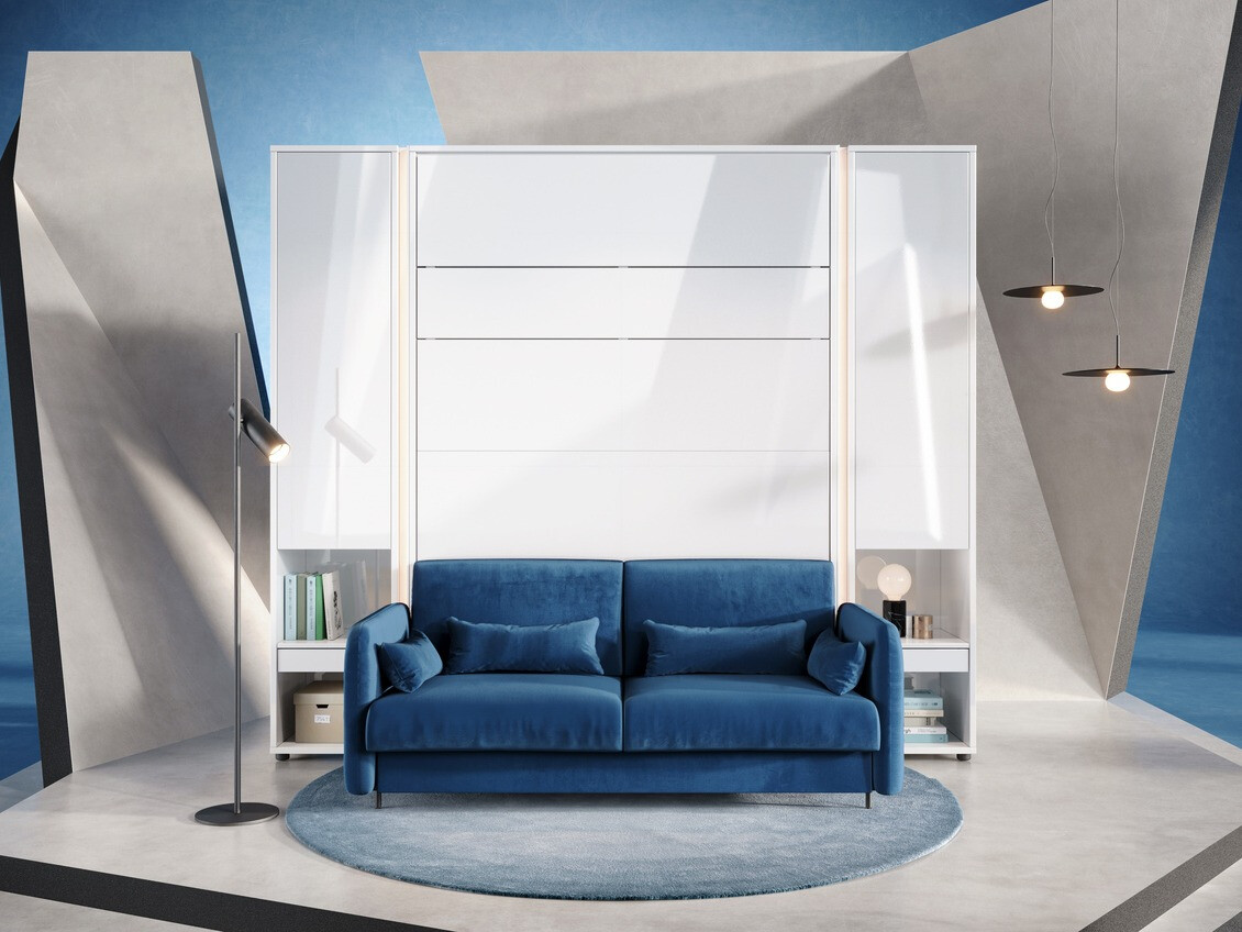 Huonekalusetti Concept Pro Lenart VI (Kiiltävä valkoinen + Valkoinen + Sininen)