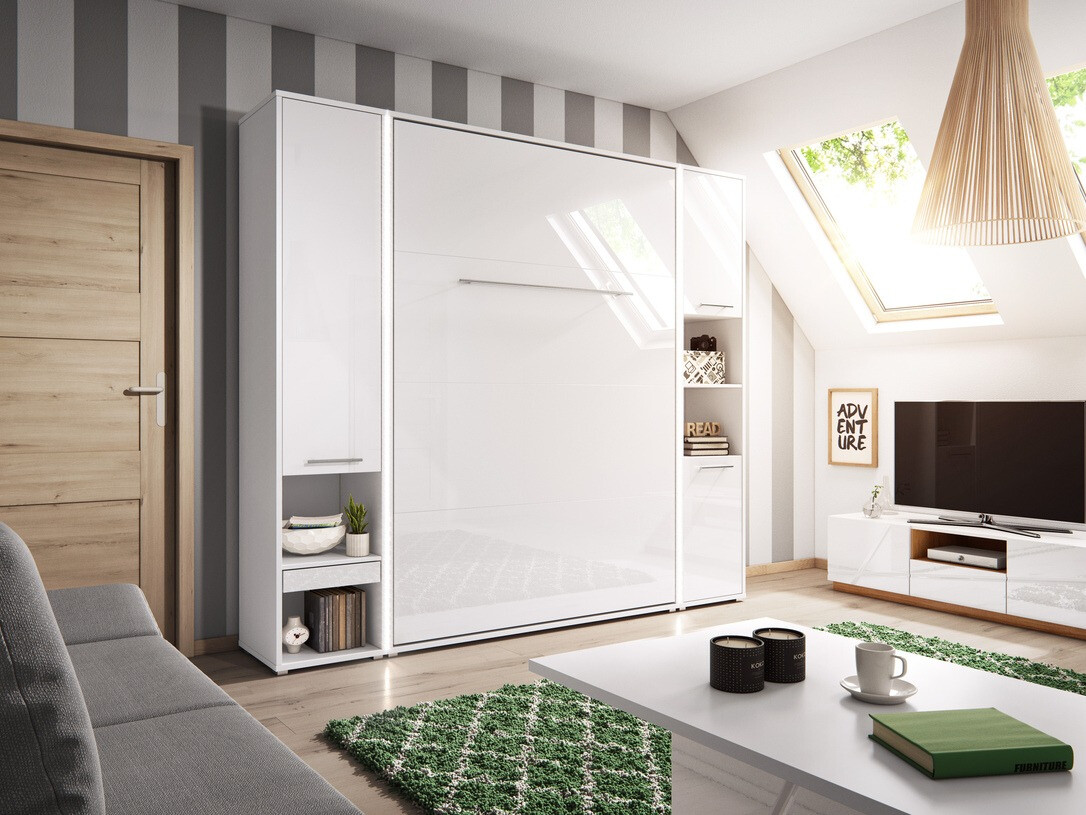 Huonekalusetti Concept Pro Lenart Levfere 144 (Kiiltävä valkoinen + Valkoinen)