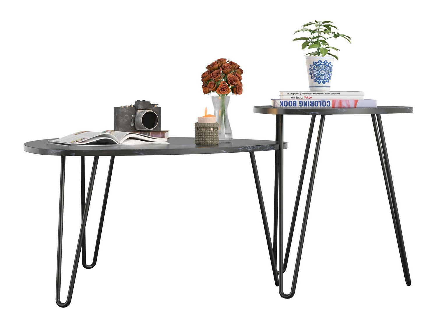 Sohvapöytäsetti Tulsa 561 (Musta marmori + Musta)