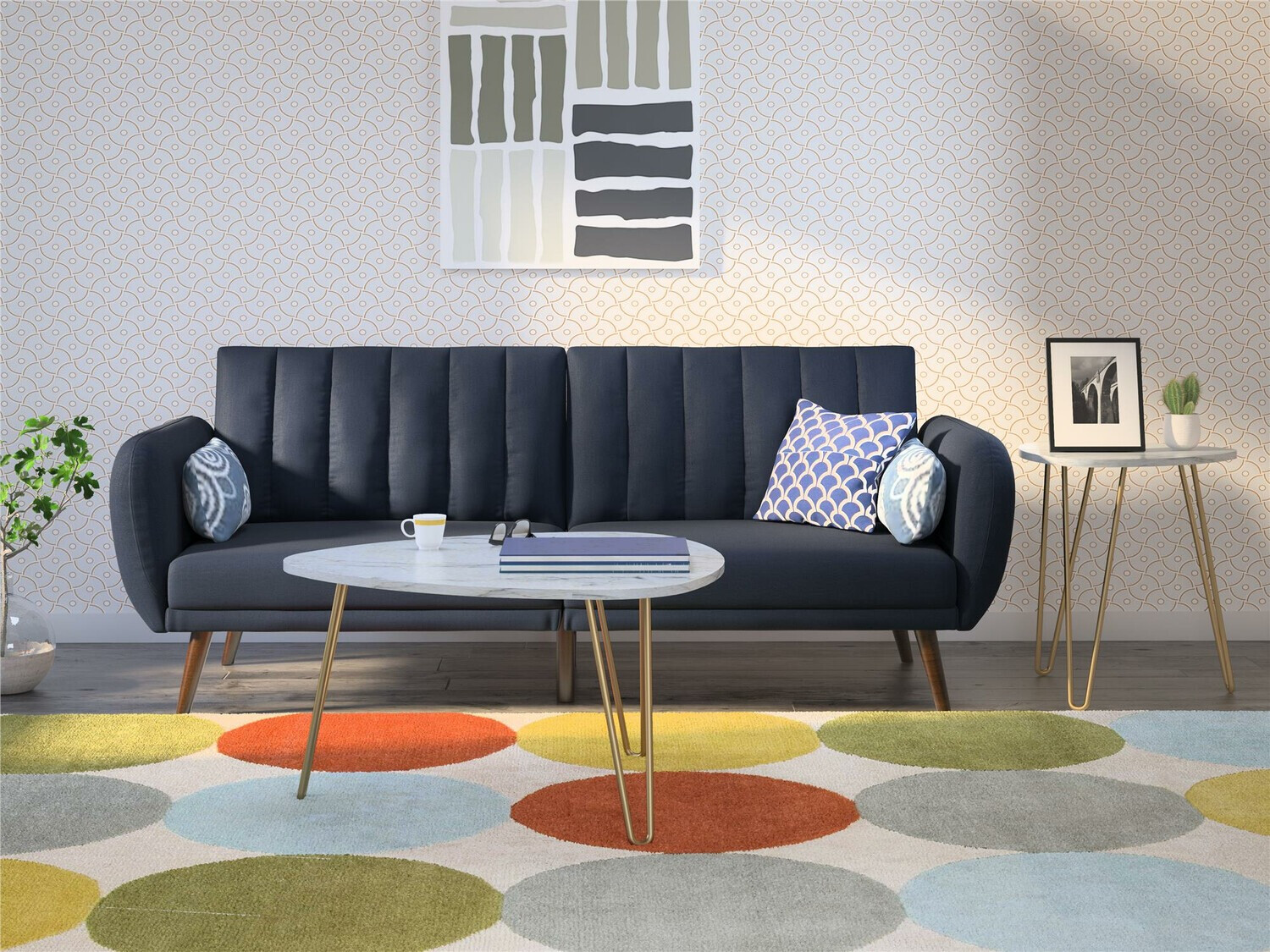 Sohvapöytäsetti Tulsa 561 (Valkoinen marmori + Kultainen)