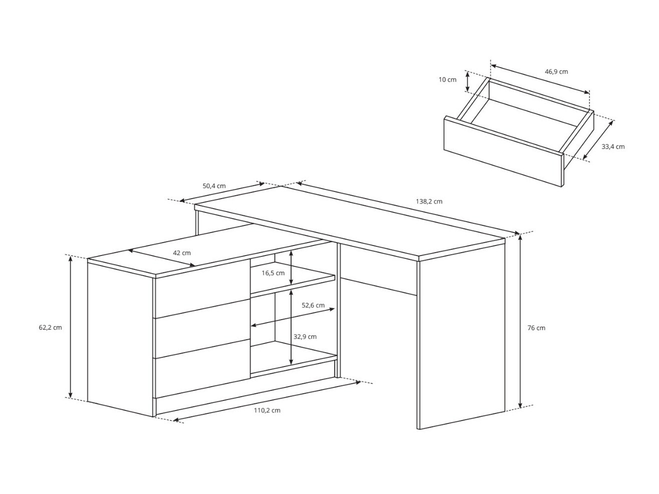 Kulmapöytä Kingston 130 (Valkoinen)