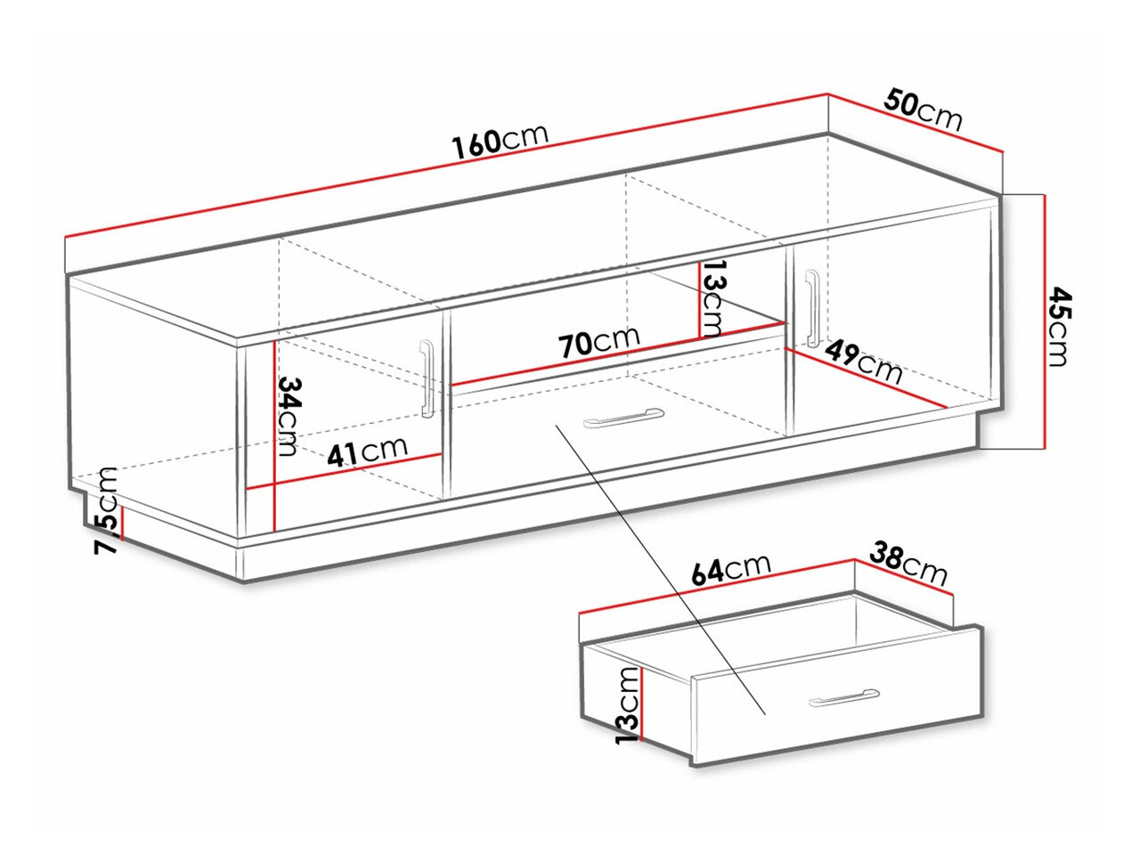 TV-taso Omaha T121 (Vaalea tammi + Valkoinen)