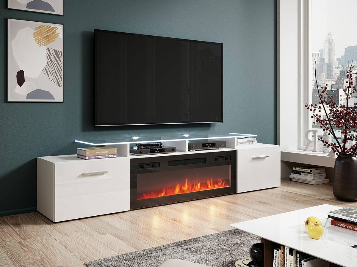 TV-taso Charlotte 155 (Valkoinen + Kiiltävä valkoinen)