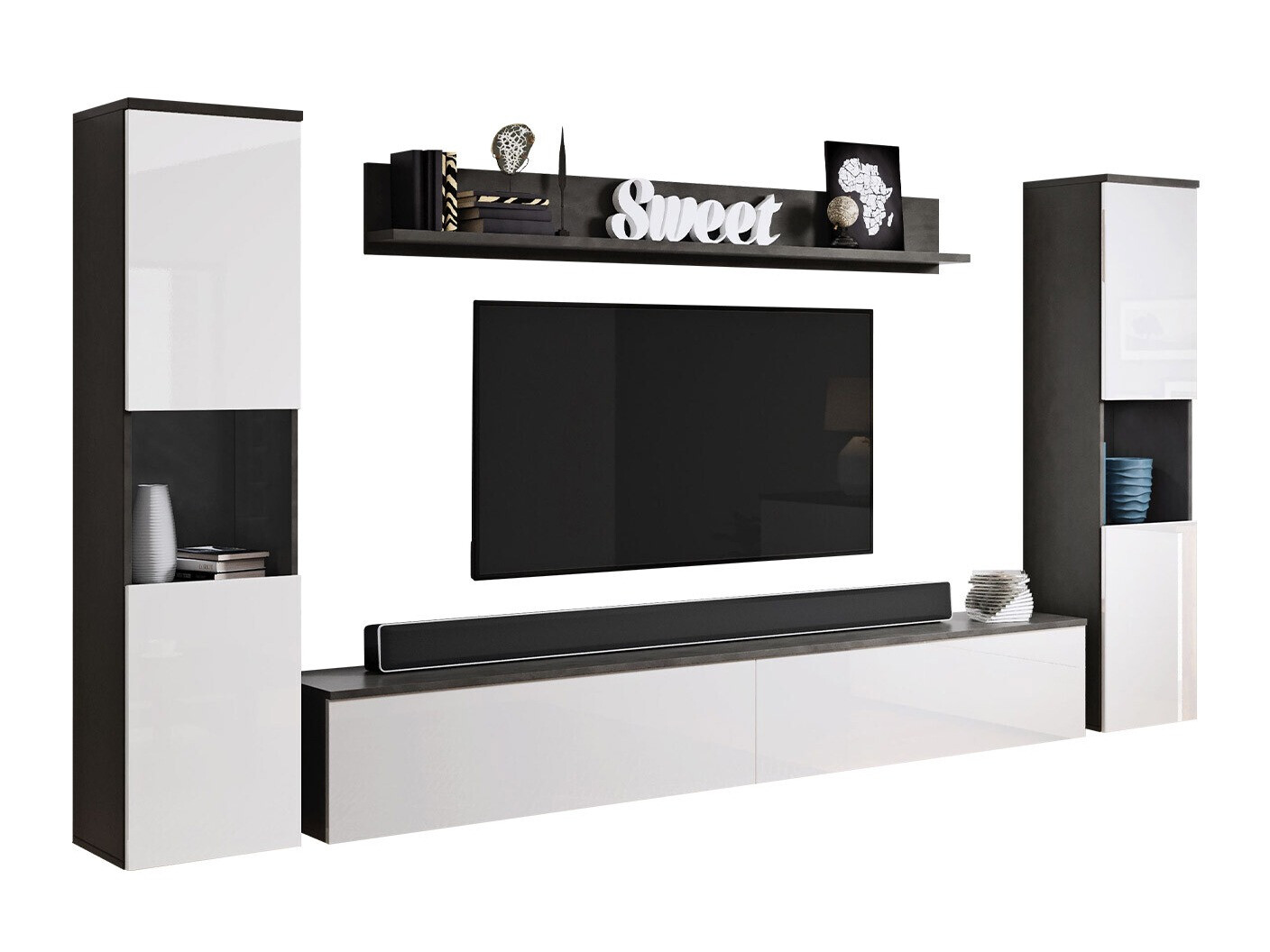 Olohuonesetti Sarasota 131 (Tummanharmaa + Kiiltävä valkoinen)