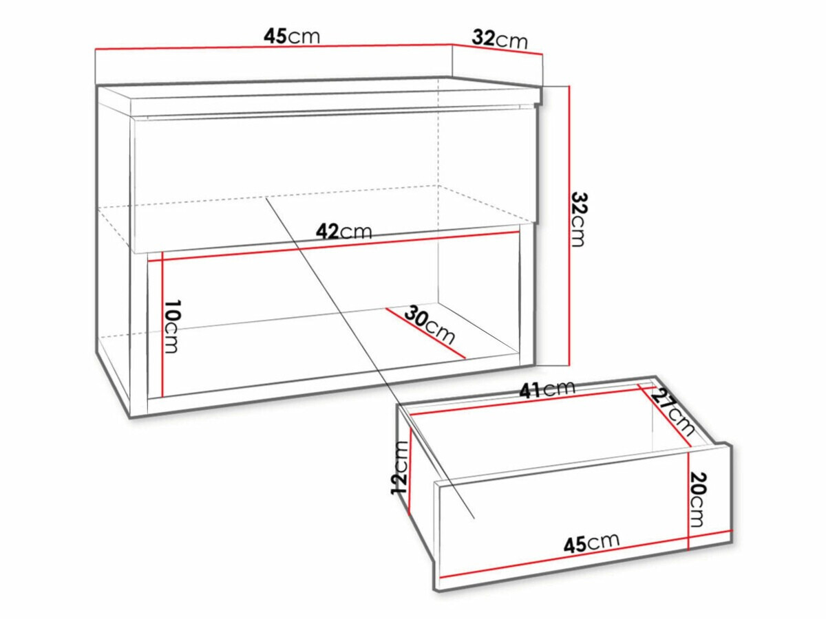 Yöpöytä Papilix (Valkoinen + Kiiltävä valkoinen)